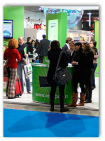 Many people meeting and greeting each other at a career fair.