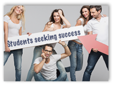 Students holding a sign that says, "Students seeking success"