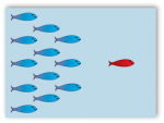 illustration of school of fish following one in the lead