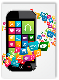 Photo of phone with mobile apps on it