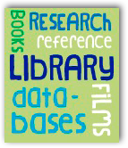 word graphic: books, reserach, reference, library, databases, films