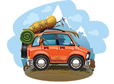 Cartoon of car packed up for road trip