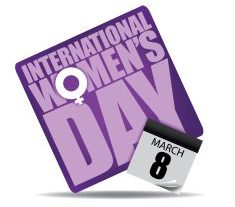 International Women's Day graphic with calendar (March 8)