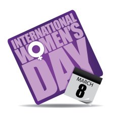 International Women's Day graphic with calendar (March 8)