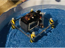 Device prototype floating in blue pool