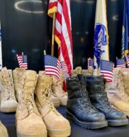 Diplay of boots that belonged to fallen veterans