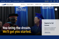 Screenshot of FRCC website with text "You Bring the Dream. We'll Get You Started" and a photo of a student in blue cap and gown at graduation with FRCC President Dr. Simpson in black cap and maroon gown.