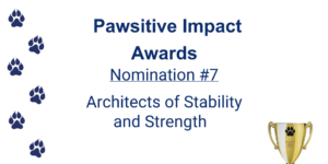 Pawsitive Impact Awards slide with pawprints and golden trophy
Nomination 7: Architects of Stability and Strength