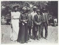 Group of people on Juneteenth. Photograph by Grace Murray Stephenson of celebrations in Eastwoods Park, Austin, 1900.